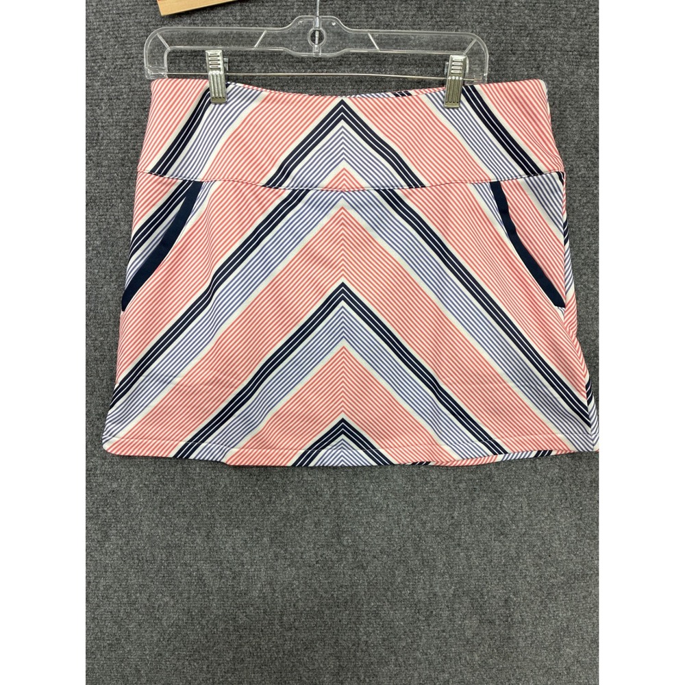 Adidas Golf Climacool Skort Med Pink Navy Chevron Stripe Athletic Skirt NWT